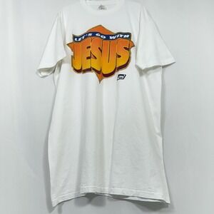 Rare Vintage Let's Go With Jesus White Single‎ Stitch Umi Tee Shirt One Size